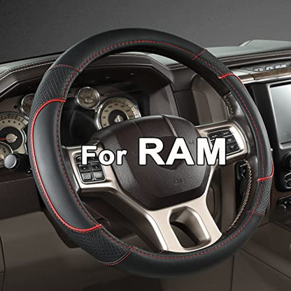 GIANT PANDA Car Steering Wheel Cover for Dodge Ram 1500 2500 3500 15.5-16 inches- Black+Red Trim - color: C-Black+Red Trim