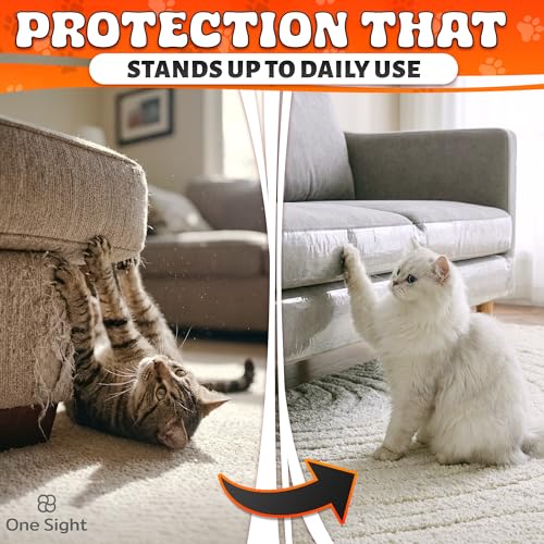 Anti Scratch Cat Tape for Furniture 4" X 30 Yards – PVC Couch, Carpet and Door Protection with Easy Peel Arrow Marker, Wide Clear Sticky Adhesive Cat Scratch Furniture Protector – Easy to Install