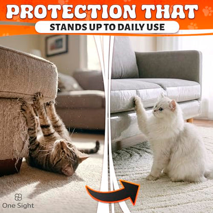 Anti Scratch Cat Tape for Furniture 4" X 30 Yards – PVC Couch, Carpet and Door Protection with Easy Peel Arrow Marker, Wide Clear Sticky Adhesive Cat Scratch Furniture Protector – Easy to Install
