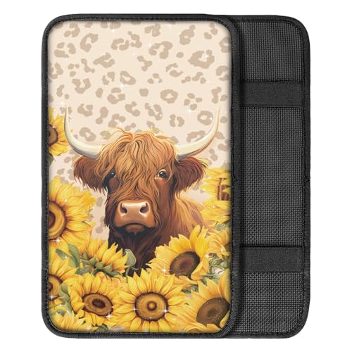 UNICEU Sunflower Animal Yak Print Car Center Console Armrest Cushion Pad Auto Interior Accessories Neoprene Soft Armrest Protector Pad Anti Slip Cover - color: Sunflower Yak