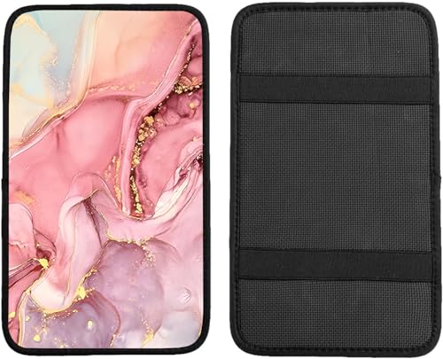 Car Armrest Box Pad,Pink Marble Car Armrest Pad Car Armrest Cover Protector for Most Vehicle, SUV, Truck, Car - color: Pink Marble