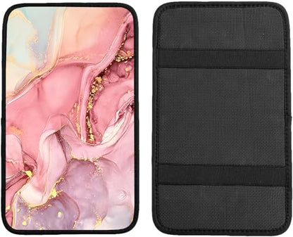 Car Armrest Box Pad,Pink Marble Car Armrest Pad Car Armrest Cover Protector for Most Vehicle, SUV, Truck, Car - color: Pink Marble