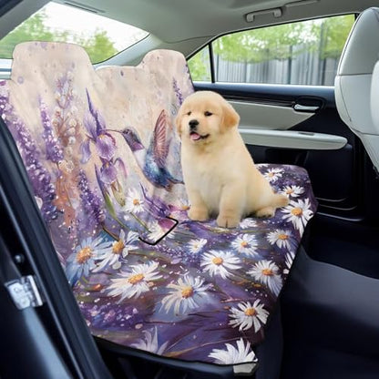 Hummingbird Daisy Lavender Print Back Seat Cover for Car Trucks Van SUV, Waterproof Rear Bench Towel Seat Covers for Dogs Kids, Non-Slip Auto Backseat Protector, Machine Washable - color: Hummingbird Daisy Lavender