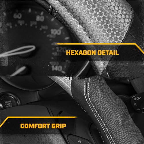 Cat® HexSport Gray Carbon Fiber Steering Wheel Cover, Standard 15 inch Size, Durable and Comfortable with Advanced Grip, Car Steering Wheel Cover for Auto Truck Van SUV - color: Gray HexSport, size: Standard (14.5-15")