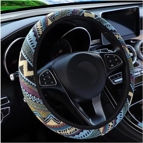 Ethnic Style Coarse Flax Cloth Automotive Steering Wheel Cover Anti Slip and Sweat Absorption Auto Car Wrap Cover (L, 14.5''-15'') - color: L, size: 14.5 - 15 inches