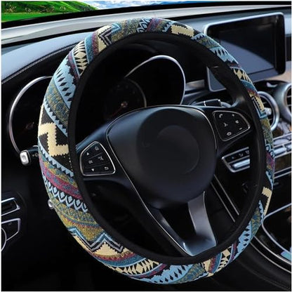 Ethnic Style Coarse Flax Cloth Automotive Steering Wheel Cover Anti Slip and Sweat Absorption Auto Car Wrap Cover (L, 14.5''-15'') - color: L, size: 14.5 - 15 inches