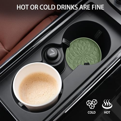 Car Coasters for Cup Holders [4 Pack] - 2.75In Silicone Auto Mug Mats - Universal Non-Slip Recessed Car Interior Accessories Olive Green - color: 4pack-olive Green