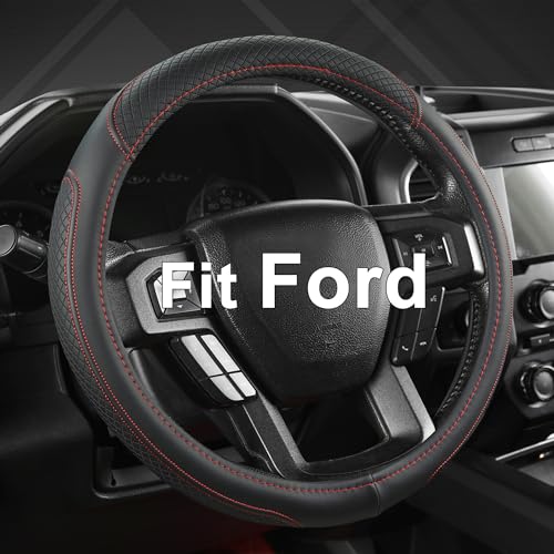 West Llama Car Steering Wheel Cover for Ford F-150, F-250, F-350, Expedition (Black +Red-Large Size) - color: Red