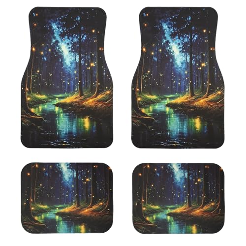 Universal Fit Car Floor Mats - Tech Cloth with Elegant Patterns, Enchanted Forest Stream, Front (26.8x17.3in) & Rear (13x17.3in) Set, Anti-Slip Rubber Bottom, 4PCS, Water-Resistant & Simple to Clean