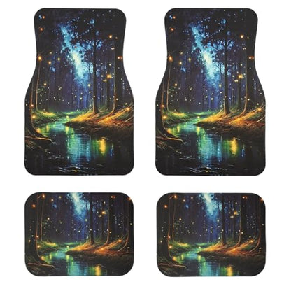 Universal Fit Car Floor Mats - Tech Cloth with Elegant Patterns, Enchanted Forest Stream, Front (26.8x17.3in) & Rear (13x17.3in) Set, Anti-Slip Rubber Bottom, 4PCS, Water-Resistant & Simple to Clean