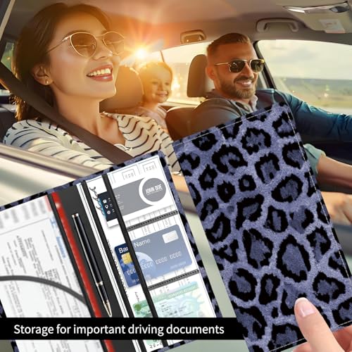 Premium Car Registration and Insurance Card Holder, Cute PU Leather Car Document Holder, Vehicle Glove Box Car Organizer with Magnetic Closure for Driver License, Cards Cool Leopard - color: Cool Leopard
