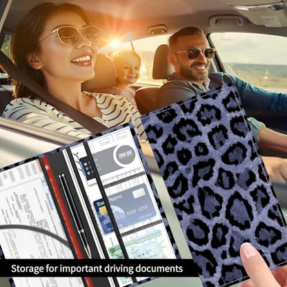 Premium Car Registration and Insurance Card Holder, Cute PU Leather Car Document Holder, Vehicle Glove Box Car Organizer with Magnetic Closure for Driver License, Cards Cool Leopard - color: Cool Leopard