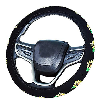 Mayco Bell Automotive Women Embroidery Cute Car Steering Wheel Cover (Sunflower) - color: Sunflower