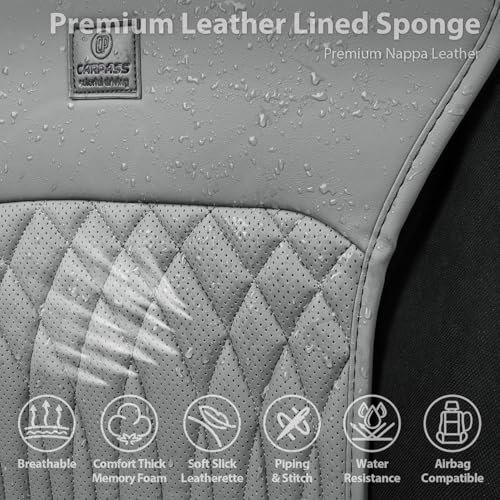 CAR PASS Car Seat Protector, 2 Pack Sideless Nappa Leather Seat Covers for Cars, All Season Waterproof Breathable Front Seats Cushion with Storage Pocket Universal Fit Vehicle Car SUV Truck, All Gray - color: Gray