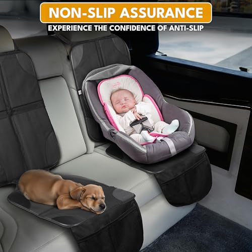 EcoNour Car Seat Protector 2 Pack, 600D Waterproof Fabric with Thick Padding, Non-Slip Backing, Seat Cover Mat for Baby Car Seat & Pets, Guards Against Spills, Stains & Scratches - size: 2-Pack