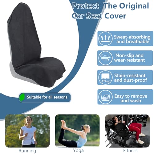 Towel Car Seat Covers - Super Absorbent Front Seat Protectors for Gym, Pets & Travel | Quick-Dry Towel Fabric | Universal Non-Slip Fit for Sedan, SUV, Truck (1 Pack Black)