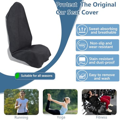 Towel Car Seat Covers - Super Absorbent Front Seat Protectors for Gym, Pets & Travel | Quick-Dry Towel Fabric | Universal Non-Slip Fit for Sedan, SUV, Truck (1 Pack Black)