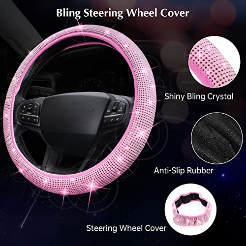 ARTILAURA 11 PCS Bling Car Accessories Set for Women Steering Wheel Covers Butterfly Hanging Seat Belt Cover Air Vent Clips Coasters Cute Glitter Diamond AUTO Accessories Kit (Pink) - color: Pink