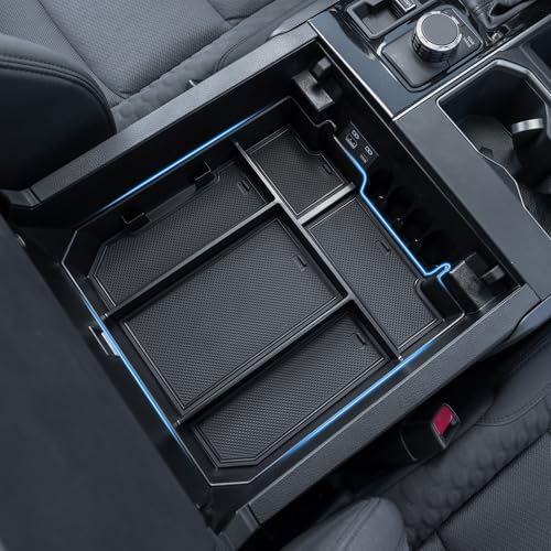 TOPINSTALL 5 Compartments Console Organizer Compatible with 2022-2026 Toyota Tundra/Sequoia 2023-2026, Plastic Armrest Storage Box Full Size Tray (Not for the Console with Safe) - color: Black