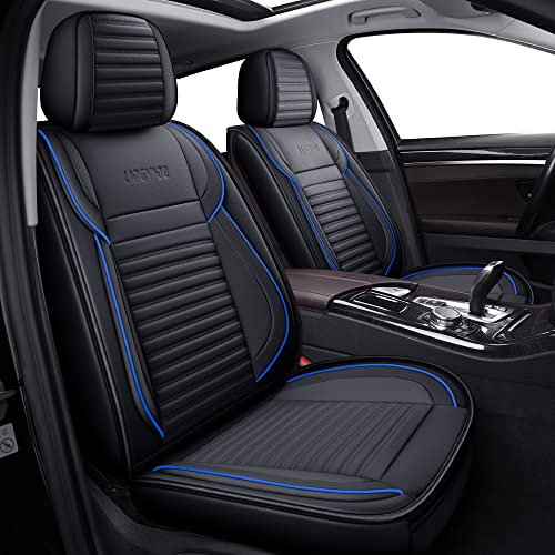 Front Car Seat Covers, Faux Nappa Leather, Airbag Compatible and Waterproof Protectors for Sedans SUVs, Breathable Anti-Slip Interior for Commuters and Rideshare, Black/Blue - color: Blue+Black, size: Front