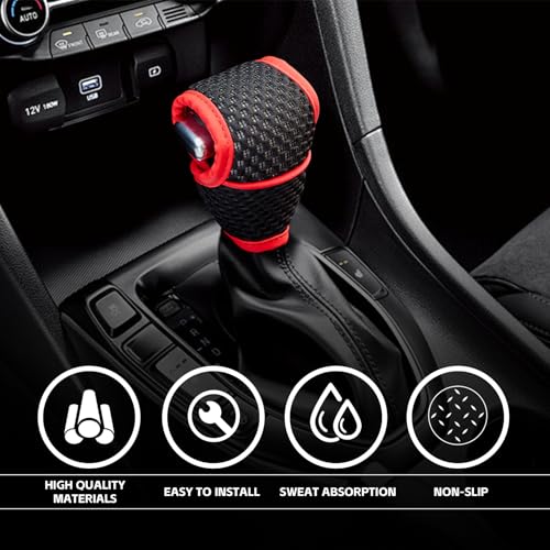 NTNEV Car Gear Shift Knob Cover, 5D Mesh Fabric Velcro Gear Shift Head Dust-Proof Decorative Cover, Universal for SUV, Truck, RV, Car Shifter Cover Car Interior Accessories (Black & Red)