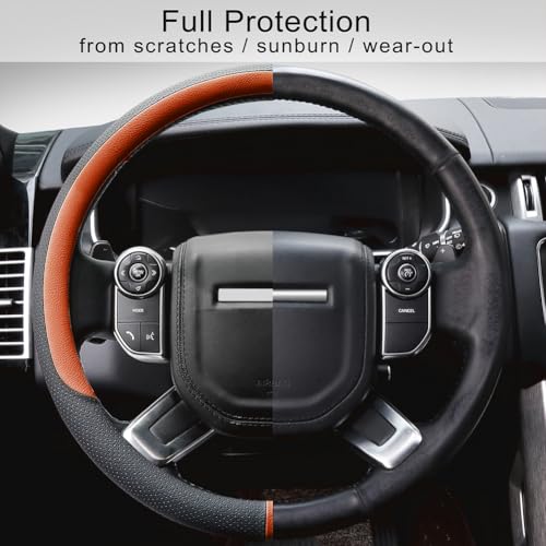 Breathable Car Steering Wheel Cover 15 inch Auto Universal Leather Wrap Non-Slip Steeringwheel Protector Automotive Interior Accessories, Purple (Suit for 14.5-15 inch) - color: A-Orange, size: M (14.5"-15")