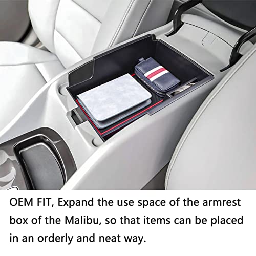 EDBETOS Center Console Organizer Tray Compatible with Chevy Malibu Accessories 2016-2019 2020 2021 2022 2023 2024 2025 Secondary Armrest Storage Box Insert Tray, USB Cable Hole, ABS Material, Red - color: Red Trim