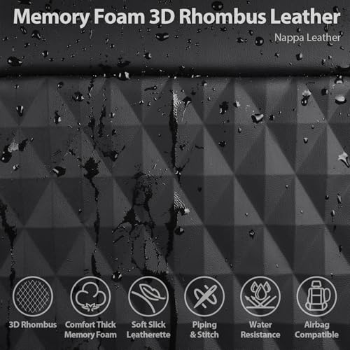 CAR PASS 2Pack Front Car Seat Covers Leather Memory Foam Water Proof Seat Protector Universal Fit for Cars SUVs Trucks Most Vehicles, 3D Foam Rhombus Sideless, Airbag Compatible Non-Slip, 2 Pcs Black