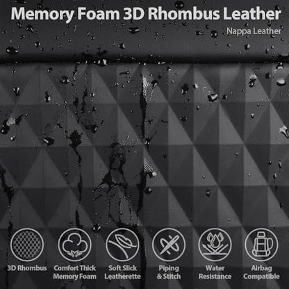 CAR PASS 2Pack Front Car Seat Covers Leather Memory Foam Water Proof Seat Protector Universal Fit for Cars SUVs Trucks Most Vehicles, 3D Foam Rhombus Sideless, Airbag Compatible Non-Slip, 2 Pcs Black