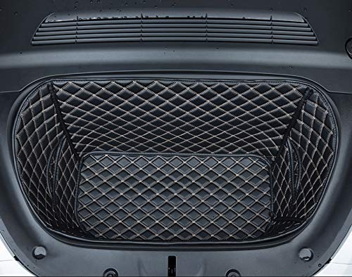 Compatible with 2020-2025 Tesla Model Y Frunk Mats Cargo Mat Front Trunk Liner Cargo Liner Frunk Organizer Full Coverage 1 Piece(Non for 2026 Juniper) - color: Black with Beige Stitching, size: 2020-2025 Front Trunk Mat