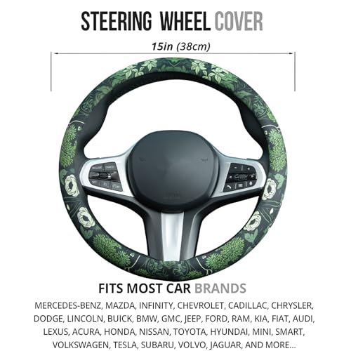 Sage Green Floral and Plant Steering Wheel Cover Auto Steering Wheel Protector, Anti-Slip, Breathable, Absorbing Sweat, Universal Plant Car Accessories 14.5–15 inch,Fit for Most Car, Trucks, SUV - style: Sage Green Floral and Plant