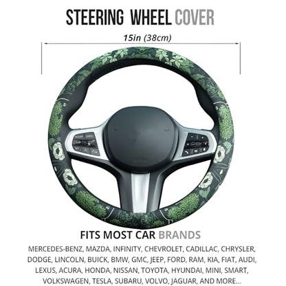 Sage Green Floral and Plant Steering Wheel Cover Auto Steering Wheel Protector, Anti-Slip, Breathable, Absorbing Sweat, Universal Plant Car Accessories 14.5–15 inch,Fit for Most Car, Trucks, SUV - style: Sage Green Floral and Plant