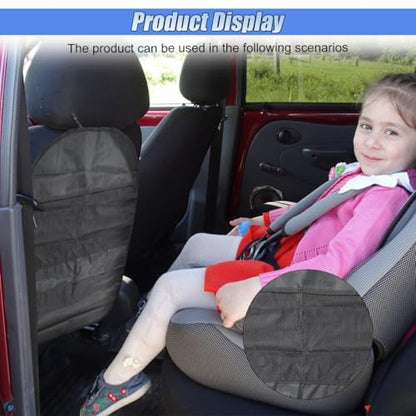 2PCS Kick Mat Back Seat Protector, Waterproof Car Backseat Cover for Kids with 2 Storage Mesh Pockets, Universal Vehicle Seat Back Organizer Protect from Dirt and Mud