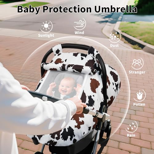 Elstey Car Seat Cover Baby, Minky Dot Carseat Covers Baby Boys Girls, Lightweight Infant Car Seat Cover Canopy with 2 Layers Breathable Mesh Windows, Stroller Carrier for Babies Newborn Essentials - color: Brown Black Cow
