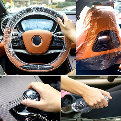250 Pcs Disposable Car Seat Covers Clear Plastic Car Seat Covers Protector Includes Wheel Covers, Gear Selector Covers and Handbrake Cover for Auto Truck Bus Accessories