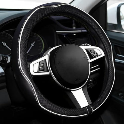 NBTEPEM Customized Auto Car Steering Wheel Cover for Toyota, Microfiber Leather Steering Wheel Covers with Anti-Slip Lining, Breathable, Safety, Soft, Sports Style (Black with White Line) - color: Black with White Line
