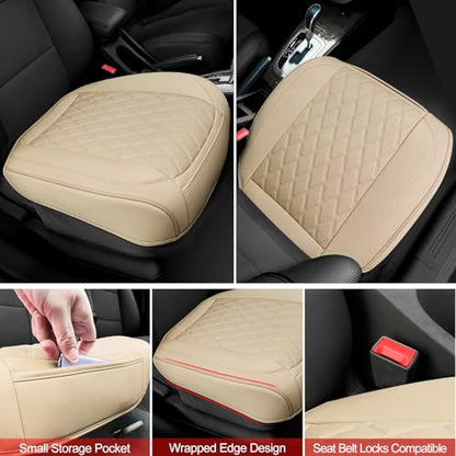 1 Pack Leather Front Car Seat Cover Bottom Car Seat, Anti-Slip and Full Wrap Driver Car Seat Protectors, Luxury Waterproof Bottom Auto Seat Cushion Pad Mat for Most Vehicles(Yellow Beige) - color: Yellow Beige-1pcs