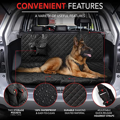 Bell+Howell Waterproof Dog Car Seat Cover for Back Seat or Trunk, Car Accessories for Travel with Storage Pockets, Universal Fit, Scratch and Waterproof
