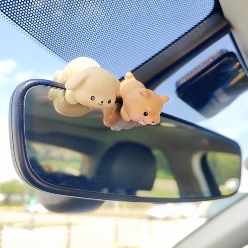 Cute Animal Rear View Mirror Accessories, Car Center Screen Decoration Dashboard Ornament, Car Accessories Interior for Women/Men Computer Monitor Decor - style: Dogs