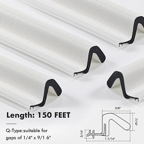 BBTO Weather Stripping Door Seal Exterior Weather Strip for Window V-Shaped Foam Kerf Garage Door Gap Blocker Soundproof Home Improvement Easy to Install(150 Feet,White) - color: White, size: 150 Feet