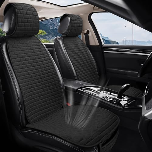 VarCozy Linen Car Seat Covers, Breathable Front Pair Seat Covers for Cars with Non-Slip Protector for All Seasons, Universal Front Seat Covers for Cars, SUVs, Trucks - color: Black, size: Front Seat Covers