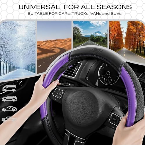 Skechers Air-Cooled Steering Wheel Cover,Leather Car Steering Wheel Cover Universal Fit 14" 1/2-15" Car Wheel Protector for Men Women Fit Suvs,Vans,Sedans,Car,Trucks,Purple - color: Purple