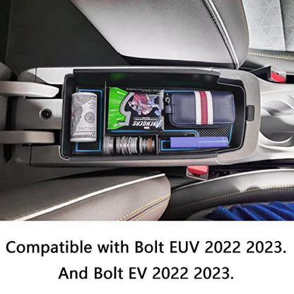 Center Console Organizer Tray Compatible with Chevy Bolt EUV Bolt EV Accessories 2022-2023 Interior Secondary Armrest Storage Glove Box Divider ABS Material, Customized Design, Blue