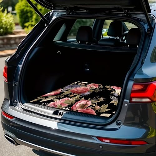 Universal Car Trunk Mat 29" x 39", Pink Retro Peony All Weather Trunk Protection Cargo Liner, Durable Cargo Mat Rear Trunk Liner, Stylish Vehicle Interior Accessories Suitable for Most Car Models - color: Pink Retro Peony