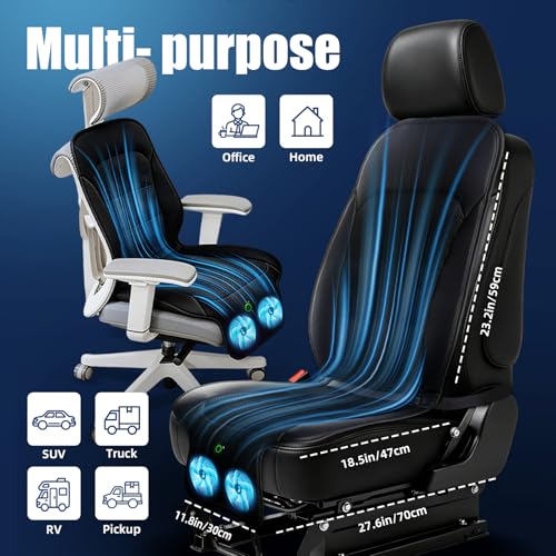Upgraded Cooling Car Seat Cover, Cooling Seat Covers For Cars Trucks, 12V-24V 3-Speed Air Cooled Car Seat Cushion, Universal Fit for Summer Truck SUV Office, Non-slip Breathable 3D Mesh Leather, Black