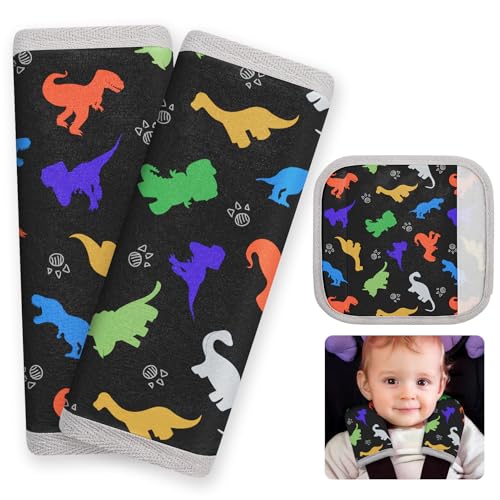 Seat Belt Cover Pad for Baby, Soft Seatbelt Cushion Covers for Kids 2Pcs Car Seat Strap Shoulder Pads for All Car Seats, Stroller, High Chair, Black Dinosaur - color: Black Dinosaur, size: Small