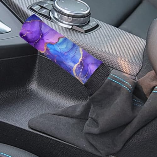 2 Pcs Marble Print Car Handbrake Cover Gear Shift Knob Cover, Universal Fit Anti Skid Universal Car Accessories for Truck SUV Sedan Van - color: Marble - Purple and Blue