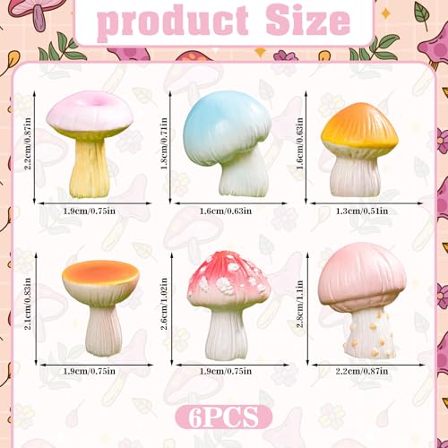 Cute Colorful Mushroom Phone Buddy - 6PCS Resin Mini Figurines, Adhesive Peel-and-Stick Decor for Kindle Cellphone Car Dashboard, Office Desk, Fun Tiny Critters Accessories - style: Colorful Mushrooms