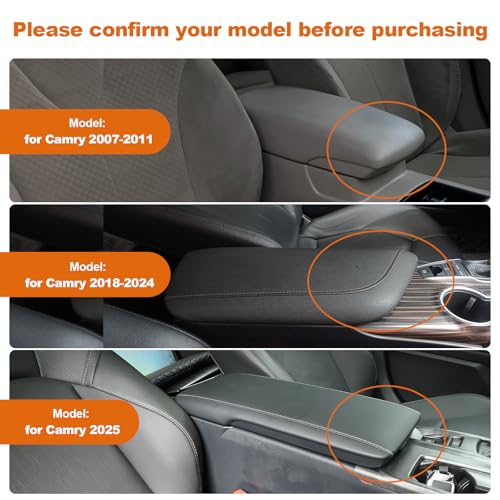 Center Console Armrest Cover for Toyota Camry 2025 2026 Accessories Arm Rest Pad Console Cushion Lid Middle Console Protector Black Leather with Pockets