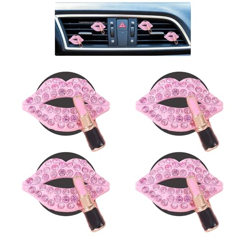 ORIESSE Pink Air Vent Clips Car Air freshener 4pcs Dazzling Lips Lipstick Bling Car Interior Decorations Accessories for Women Teens Girly Refillable Diffusers - color: Pink